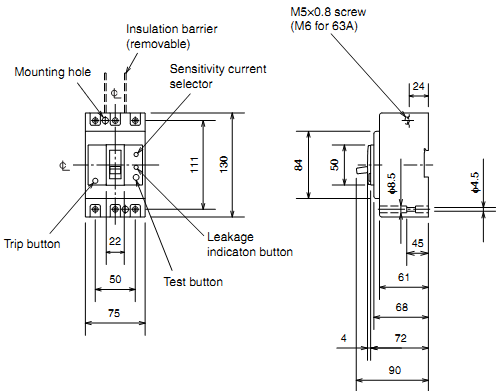 ELCB Mitsubishi NV63-SW(HS)-3P-20A-7.5KA