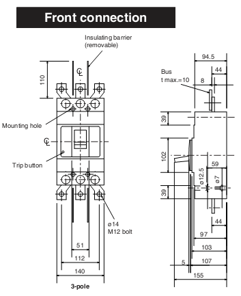 MCCB Mitsubishi NF630-CW 3P 500A