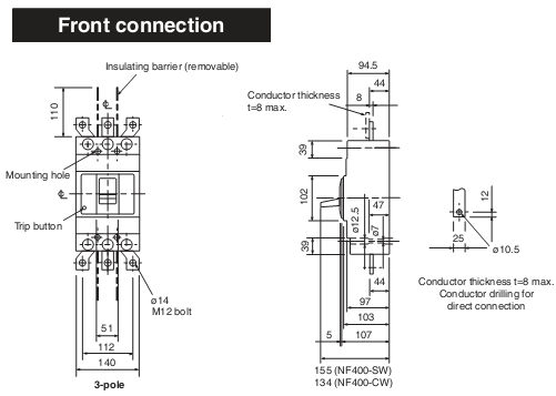 MCCB Mitsubishi NF400-CW 3P 400A 