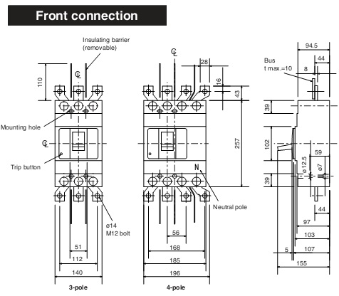 MCCB Mitsubishi NF630-SW-4P-630A-50kA