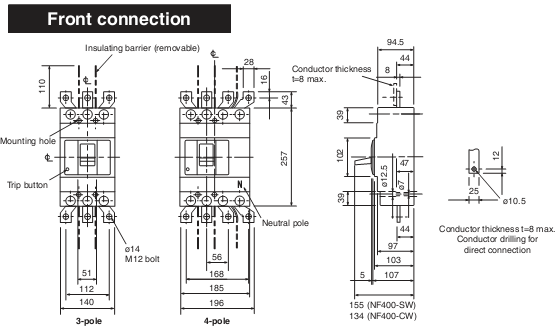 MCCB Mitsubishi NF400-SW-4P-400A-45kA