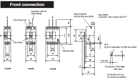 MCCB Mitsubishi NF63-HW/2P/25KA 