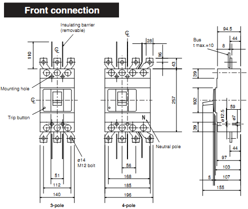 MCCB Mitsubishi NF630-HEW/4P/70KA 