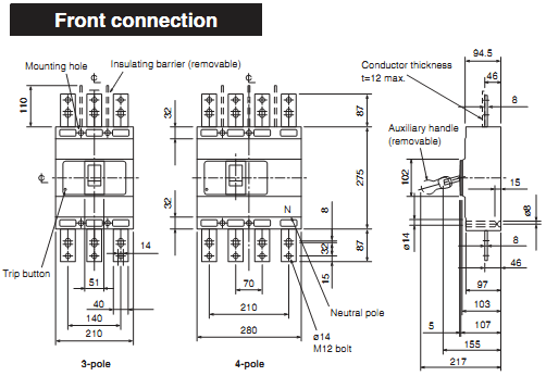 MCCB Mitsubishi NF800-HEW/3P/400-800A/70KA 