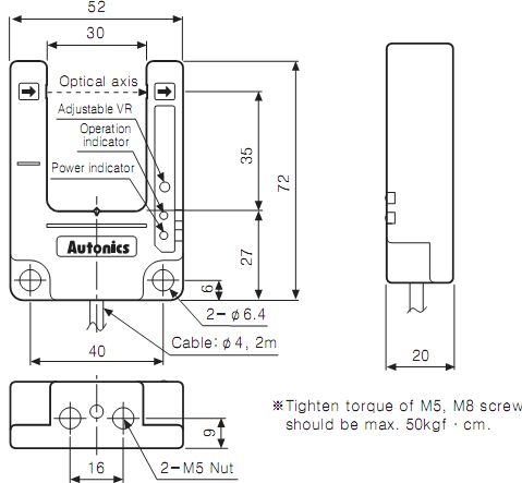 Cảm biến quang Autonics BUP-30-P Cảm biến quang Autonics BUP-30-P
