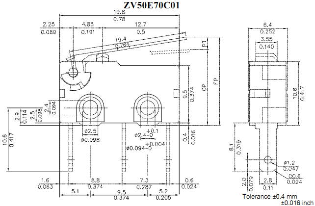 Công tắc hành trình Honeywell ZV50E70C01 Công tắc hành trình Honeywell ZV50E70C01